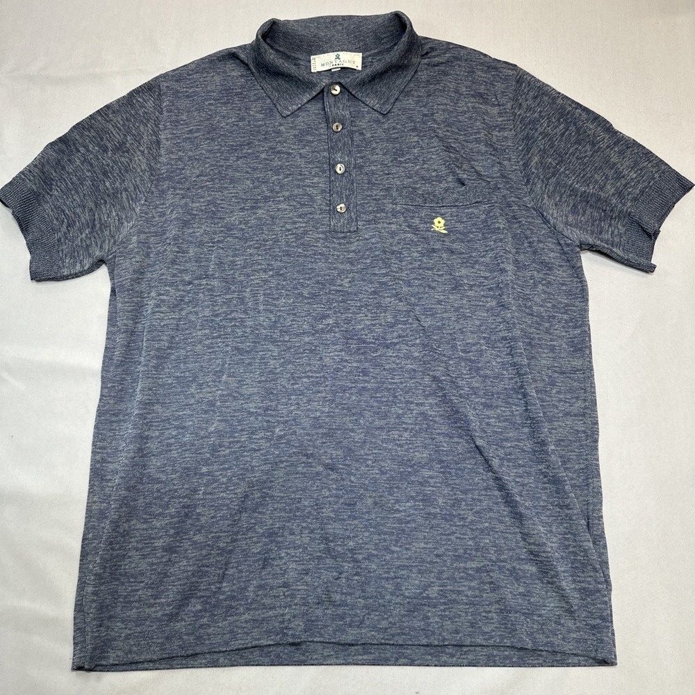 Montagut Polo Shirt Mens 6 Fits L/XL Blue Heather Pocket Paris Casual